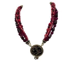 Chico's Red Bead Multi-Strand Statement Necklace